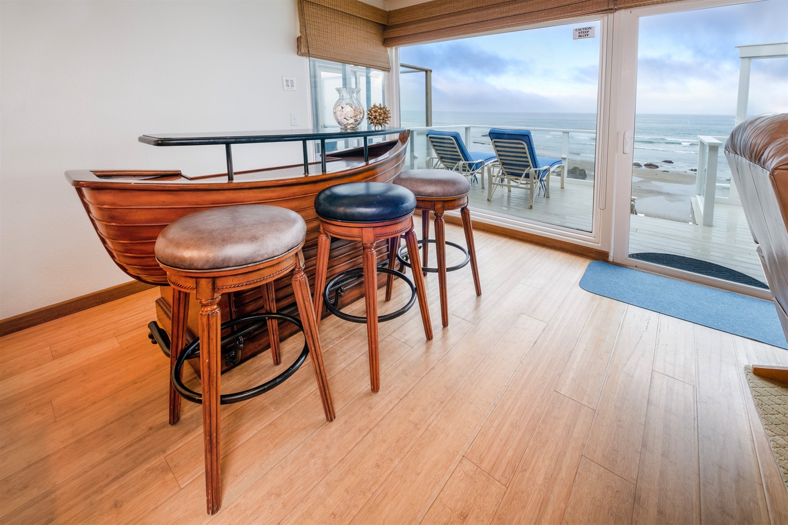 The boat bar adds the perfect vibe to your living space