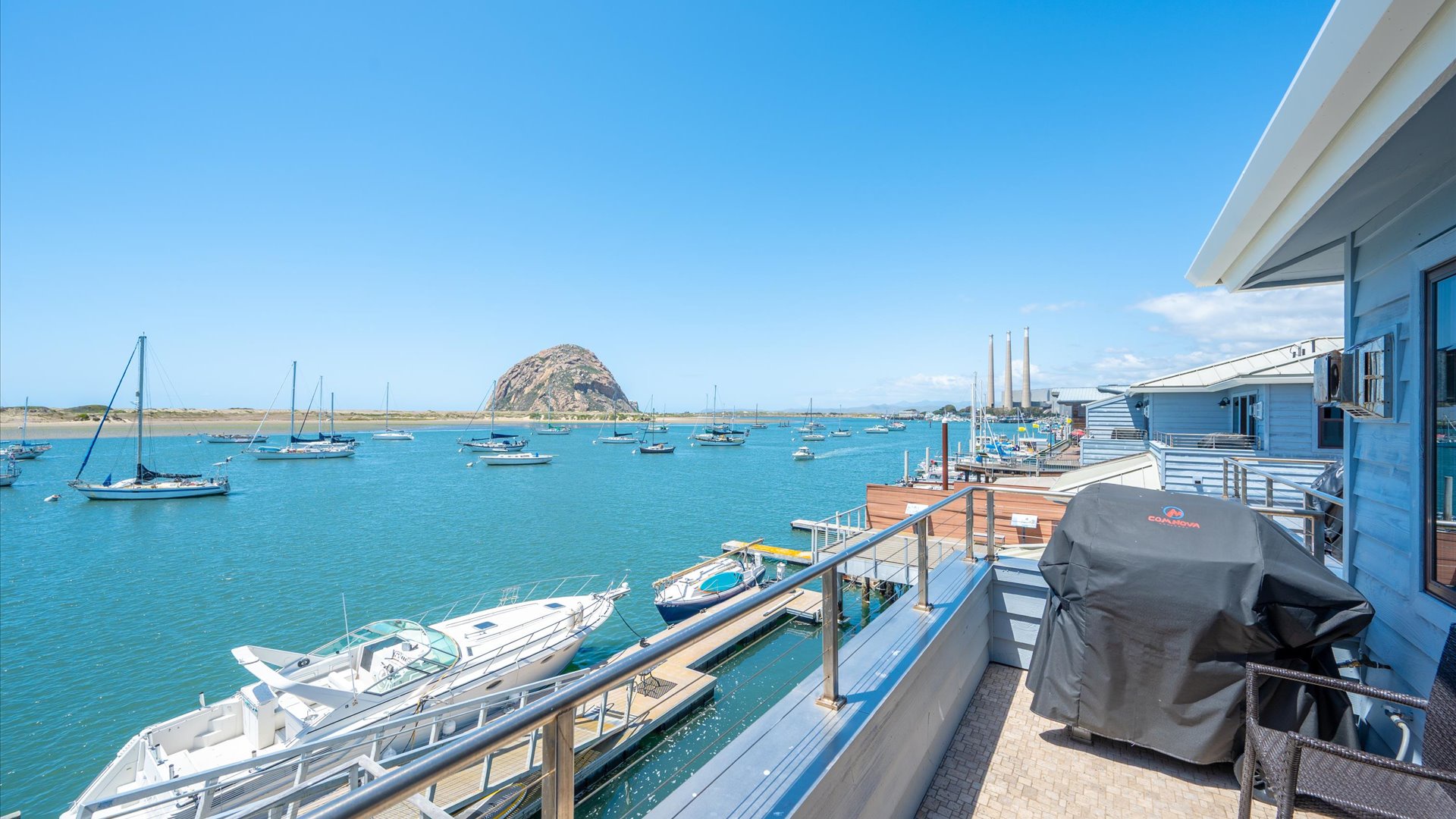 From your balcony you have 180 degree view of Morro Bay Harbor, and a BBQ grill