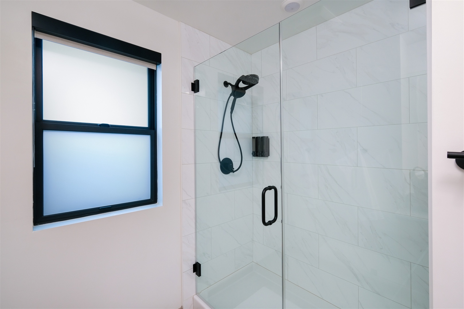 Large shower in the spacious bathroom