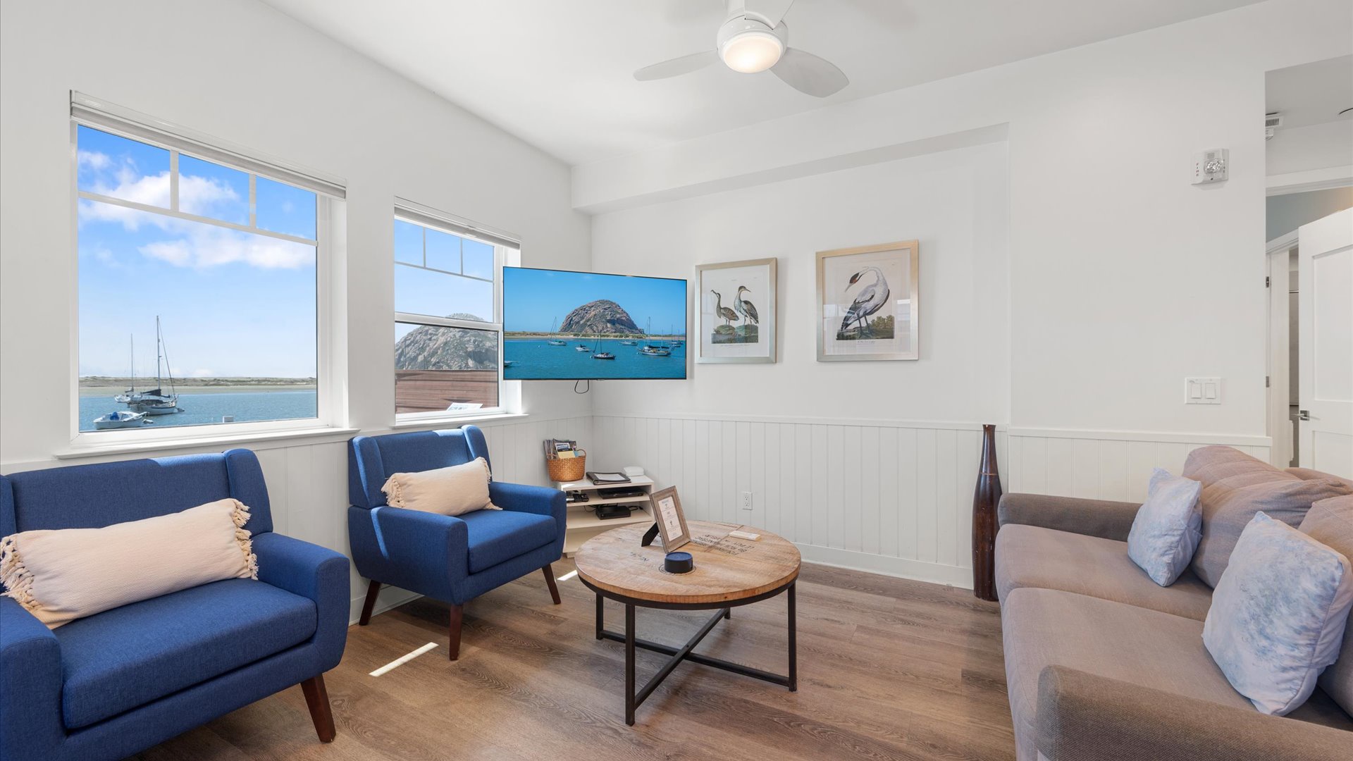 Your living room with front row views of the harbor and morro rock