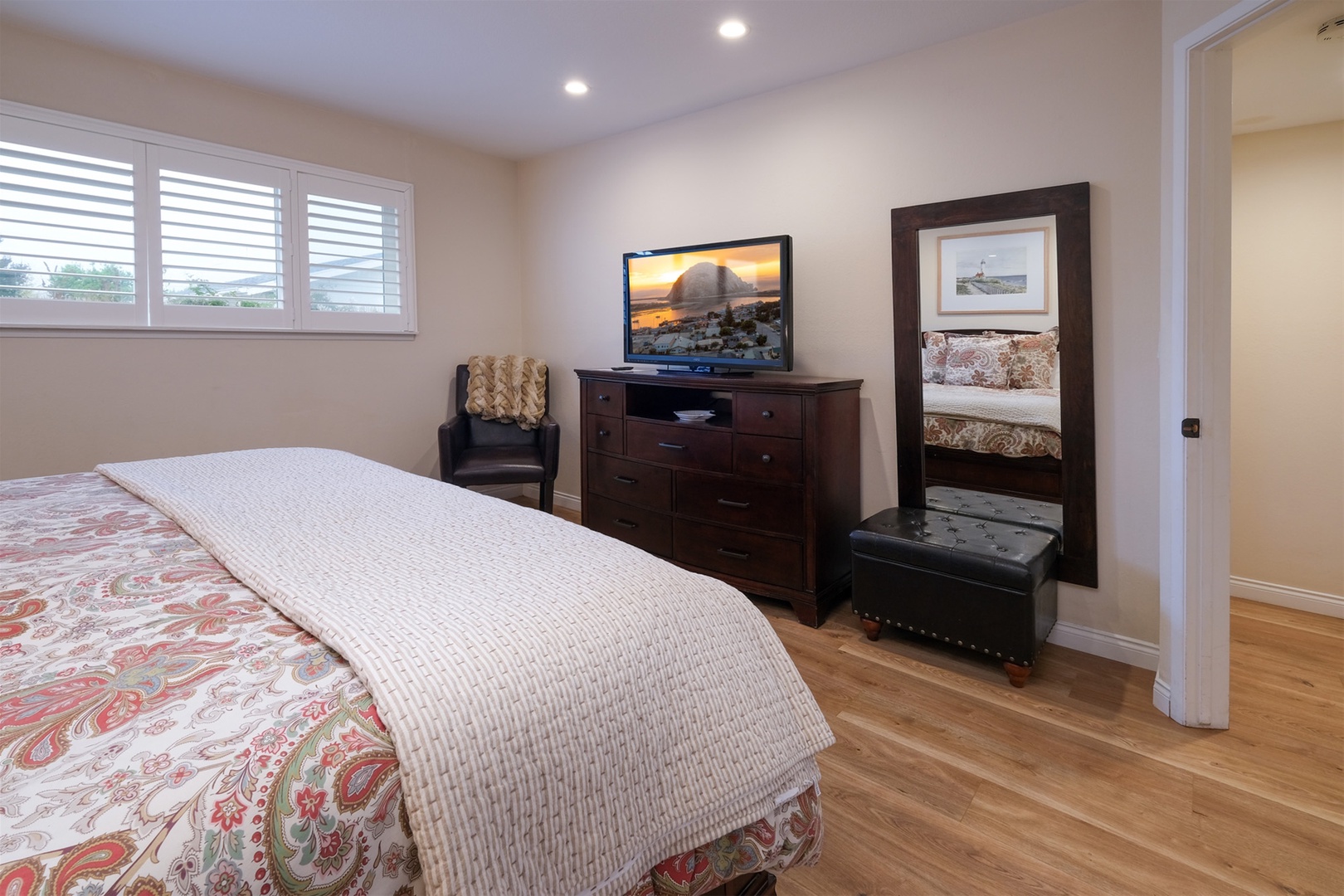 When you retreat to the master bedroom, you can watch your own program on your private TV.