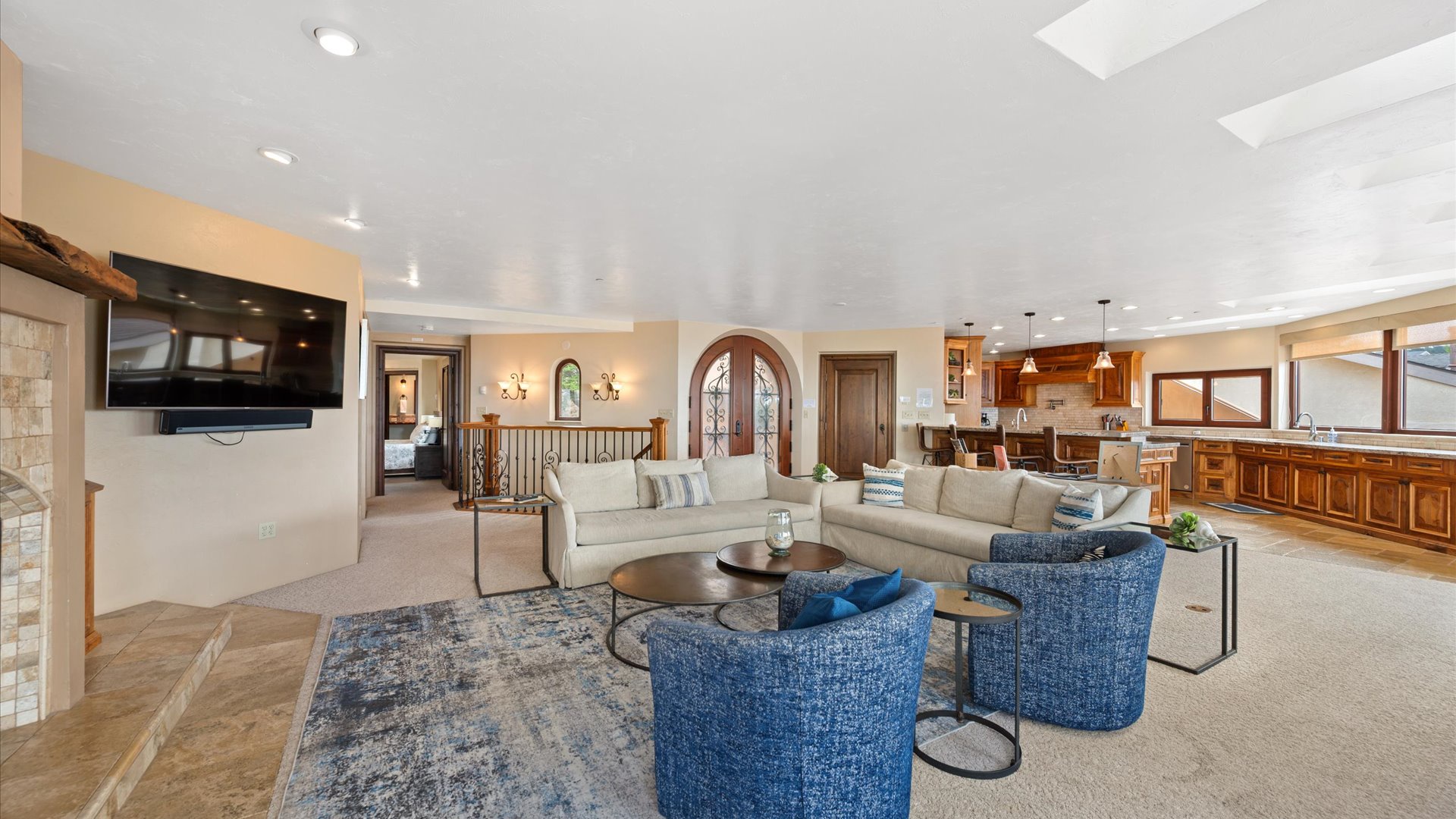 Sink into plush seating in the open living space where your group can gather, unwind, and enjoy a meal together in the full kitchen just steps away.