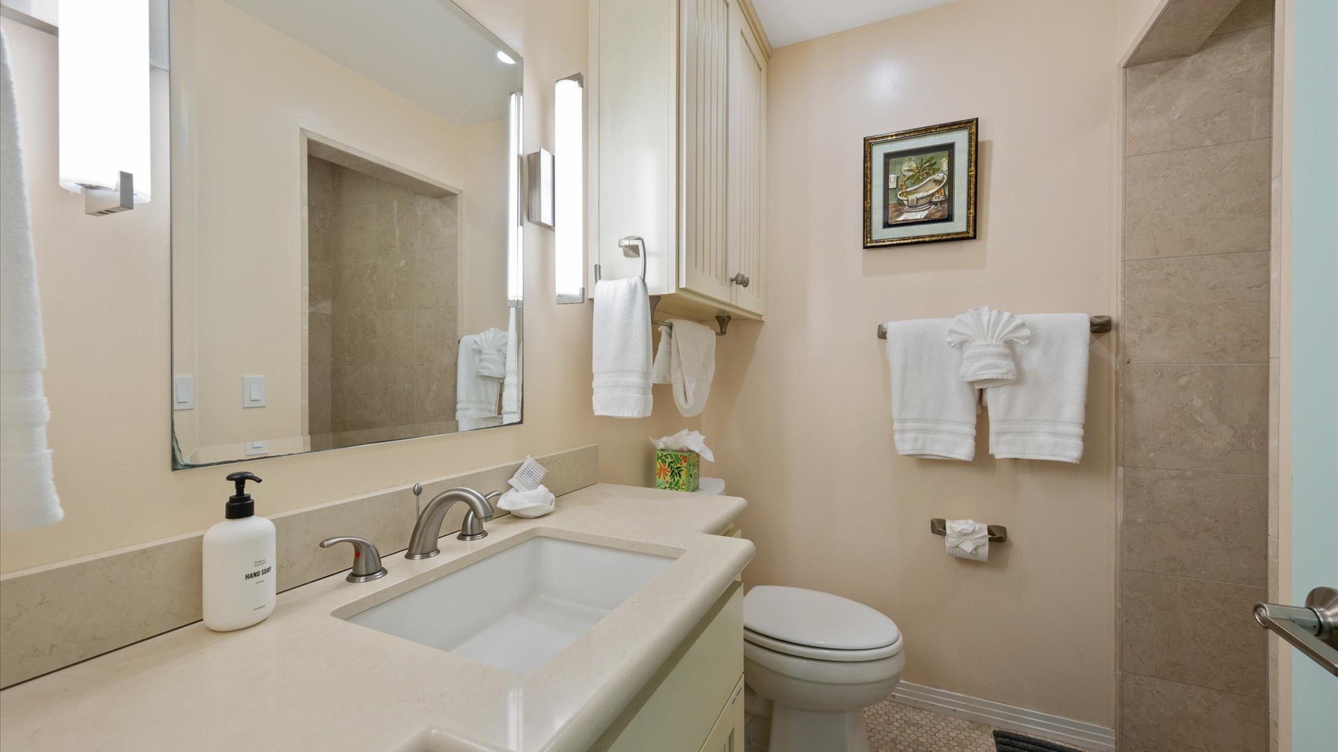 The full bath has a step-in shower.