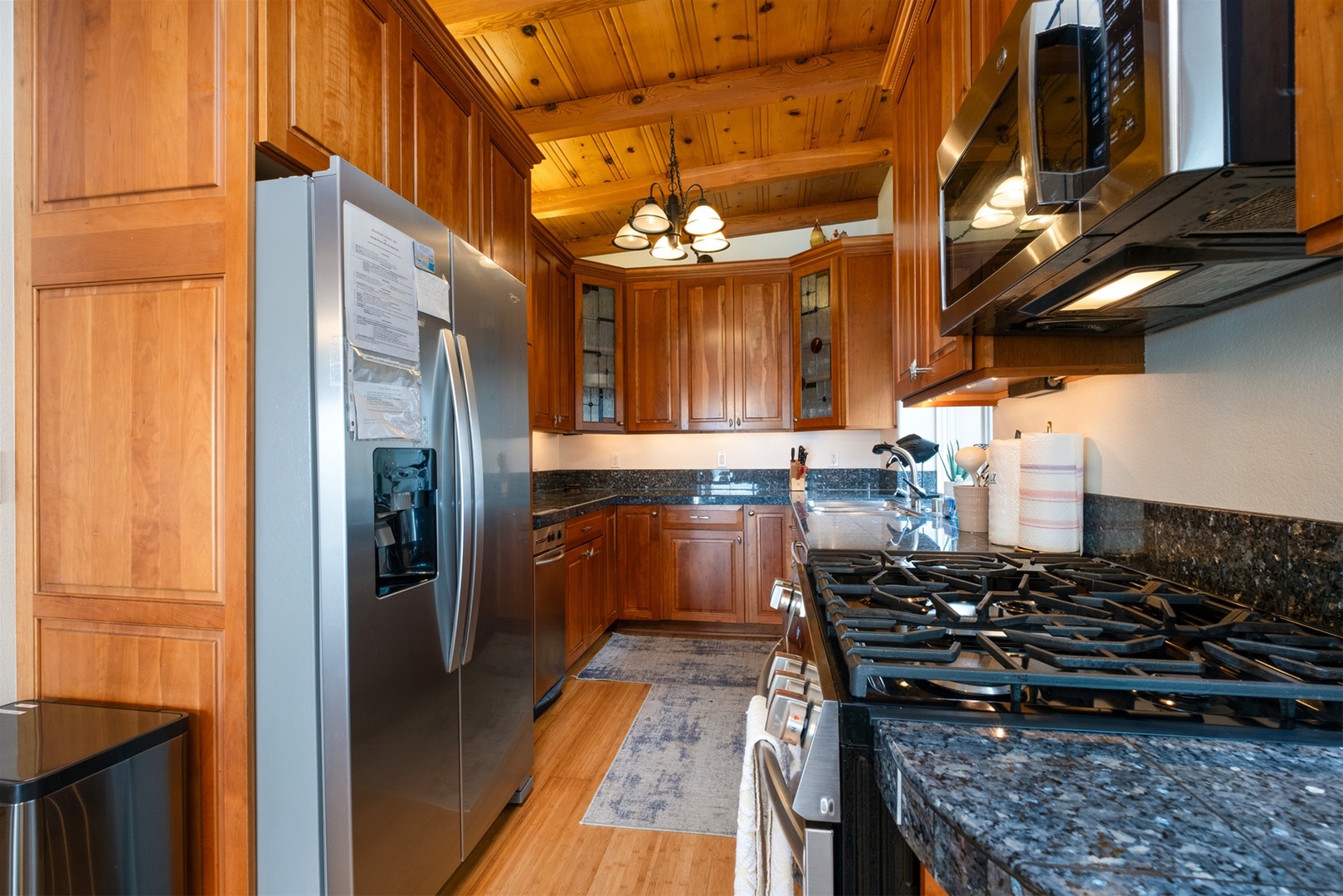 High end stainless steel appliances and custom finishes in the kitchen