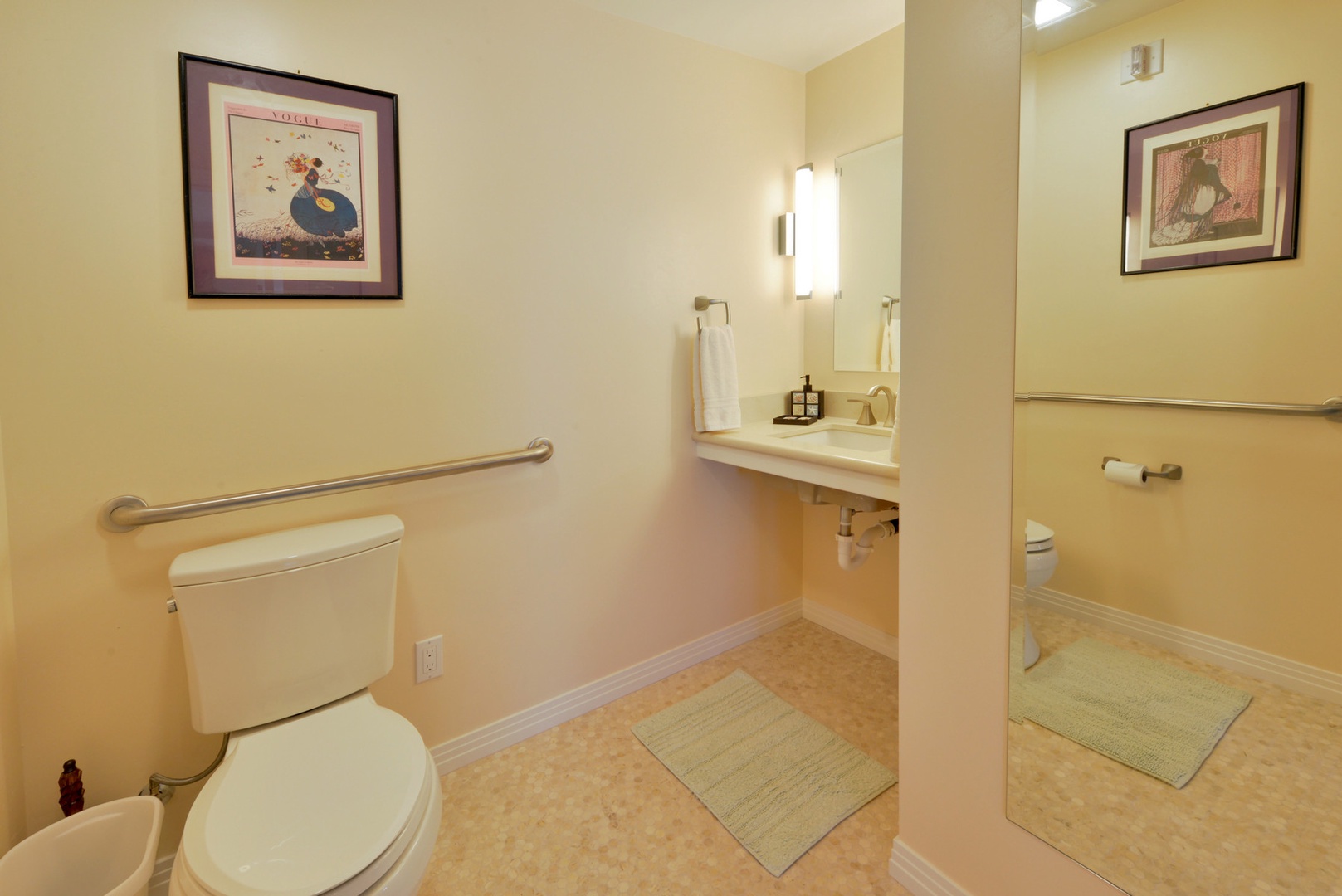 The spacious half bath is off the living room.