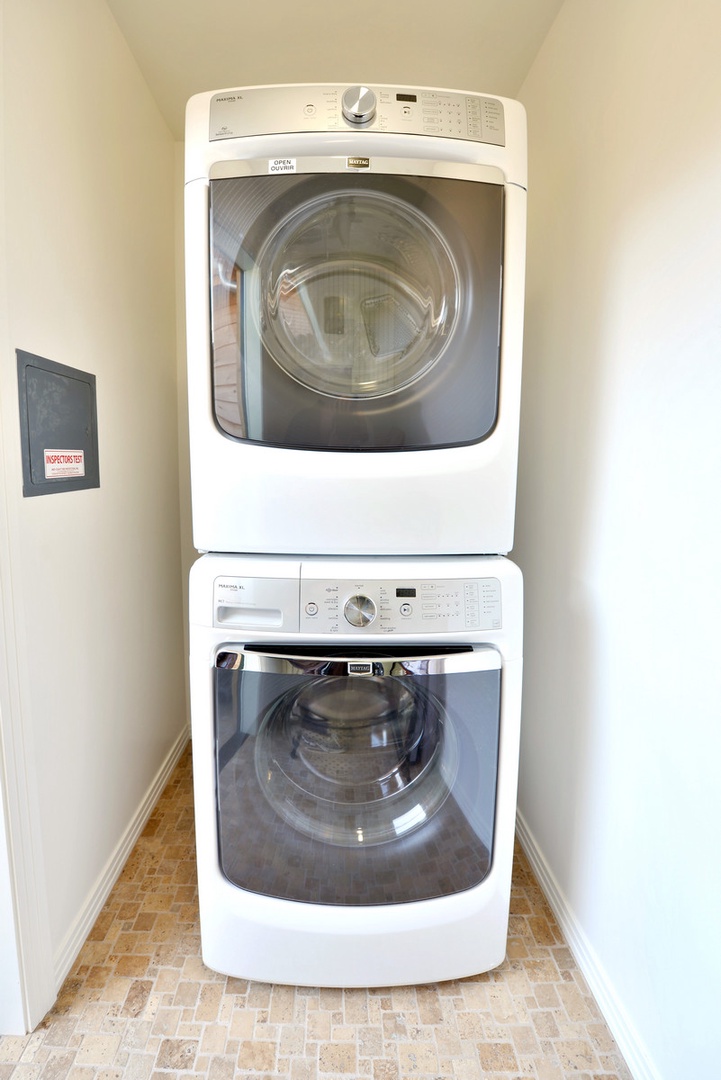 You will have use of a full size washer and dryer right outside your front door. Soap Provided.