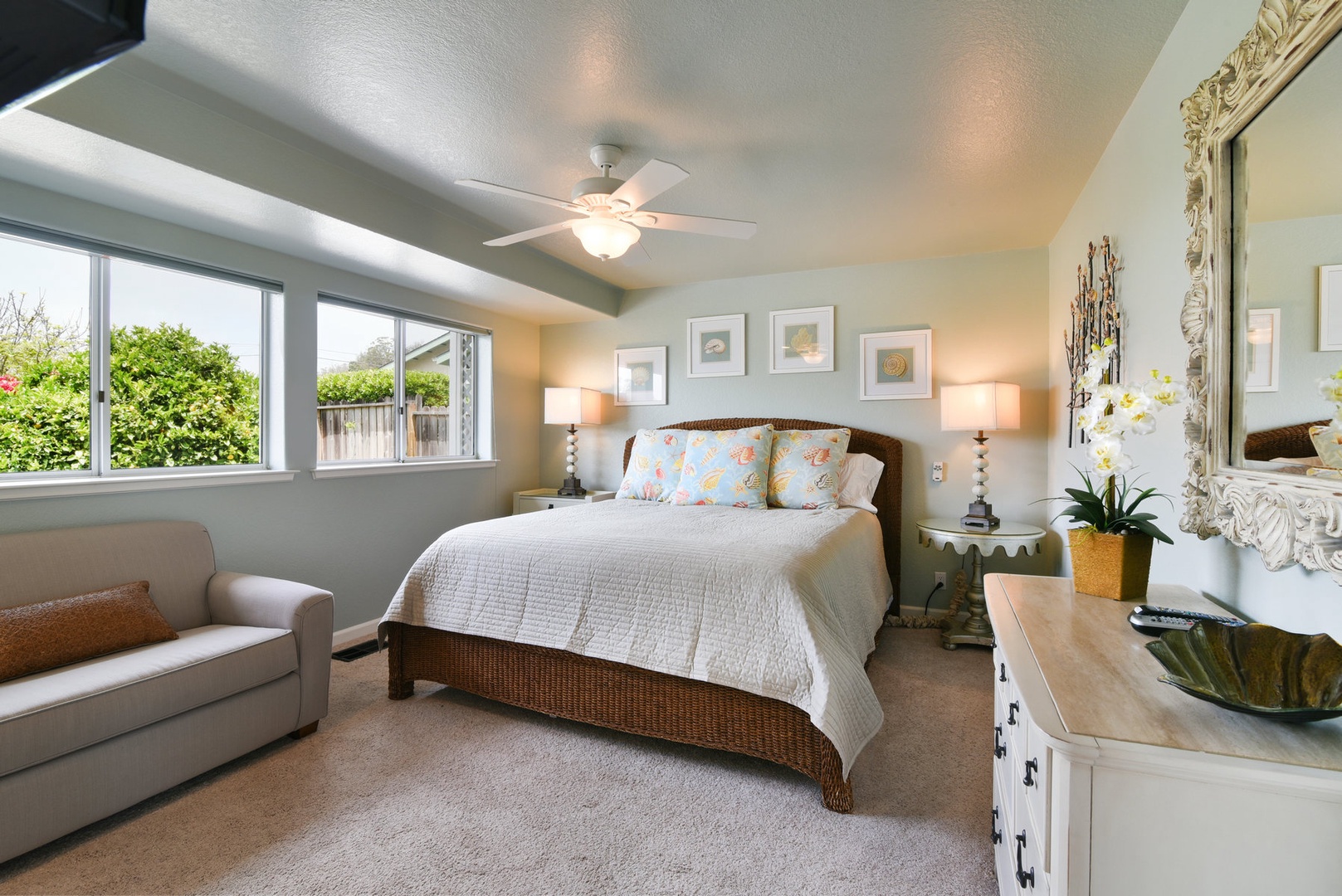 The second bedroom is downstairs and offers a great place to escape.  It has a king bed, oversized chair that folds out to a single bed and large TV.