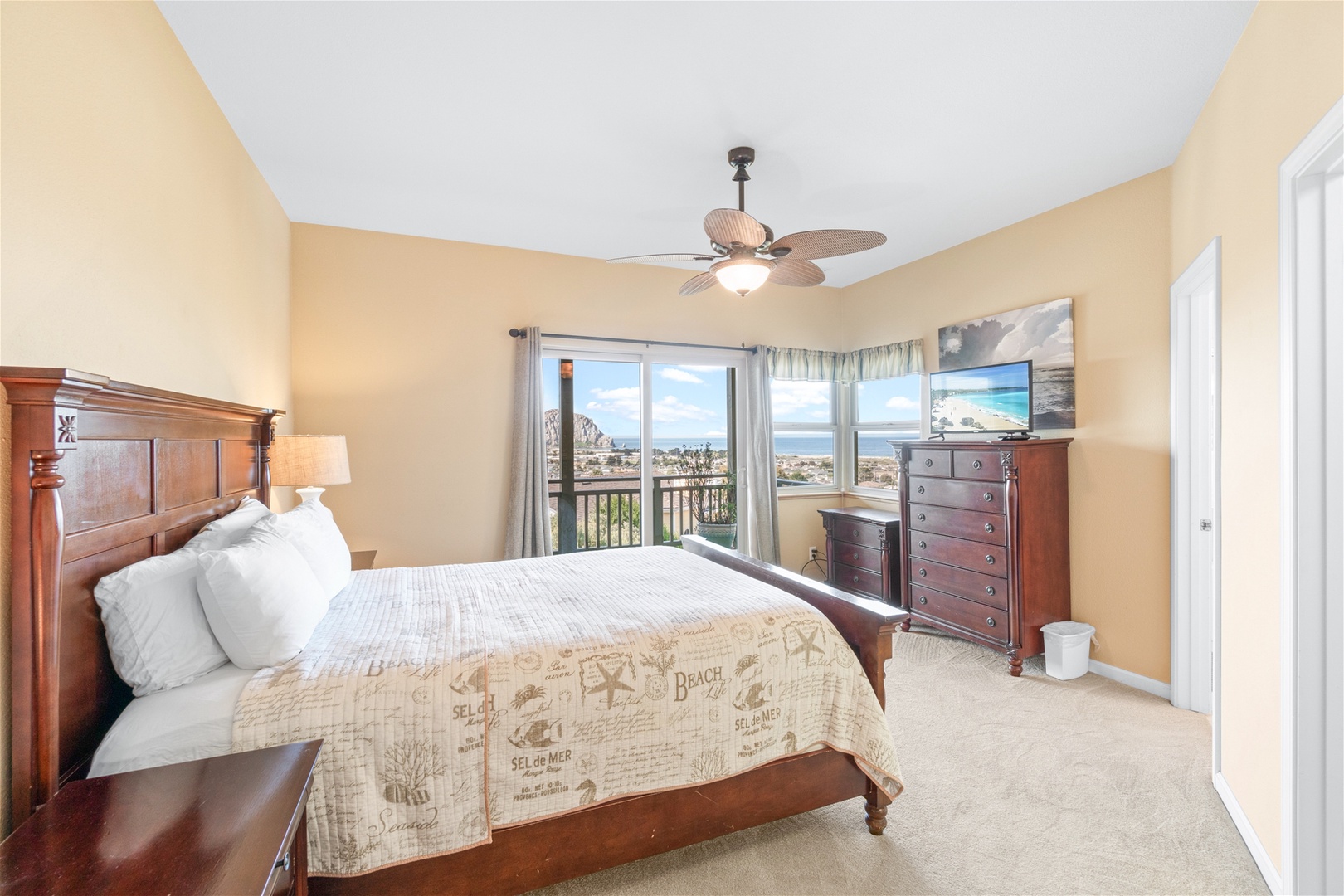 The second master bedroom is downstairs and has a Queen size bed, TV, access to lower deck and private bathroom.  