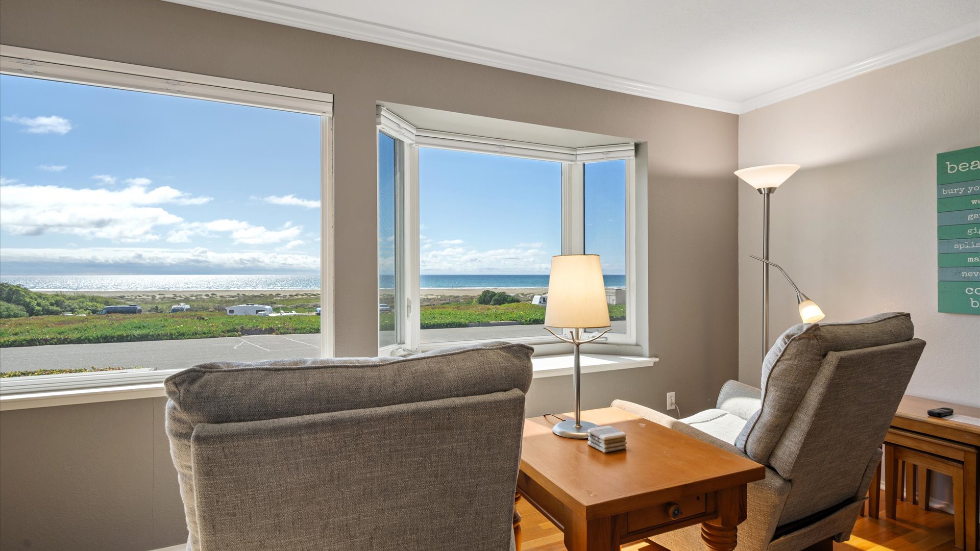 Sink into plush seating and let your gaze wander to the sparkling ocean just beyond your windows.