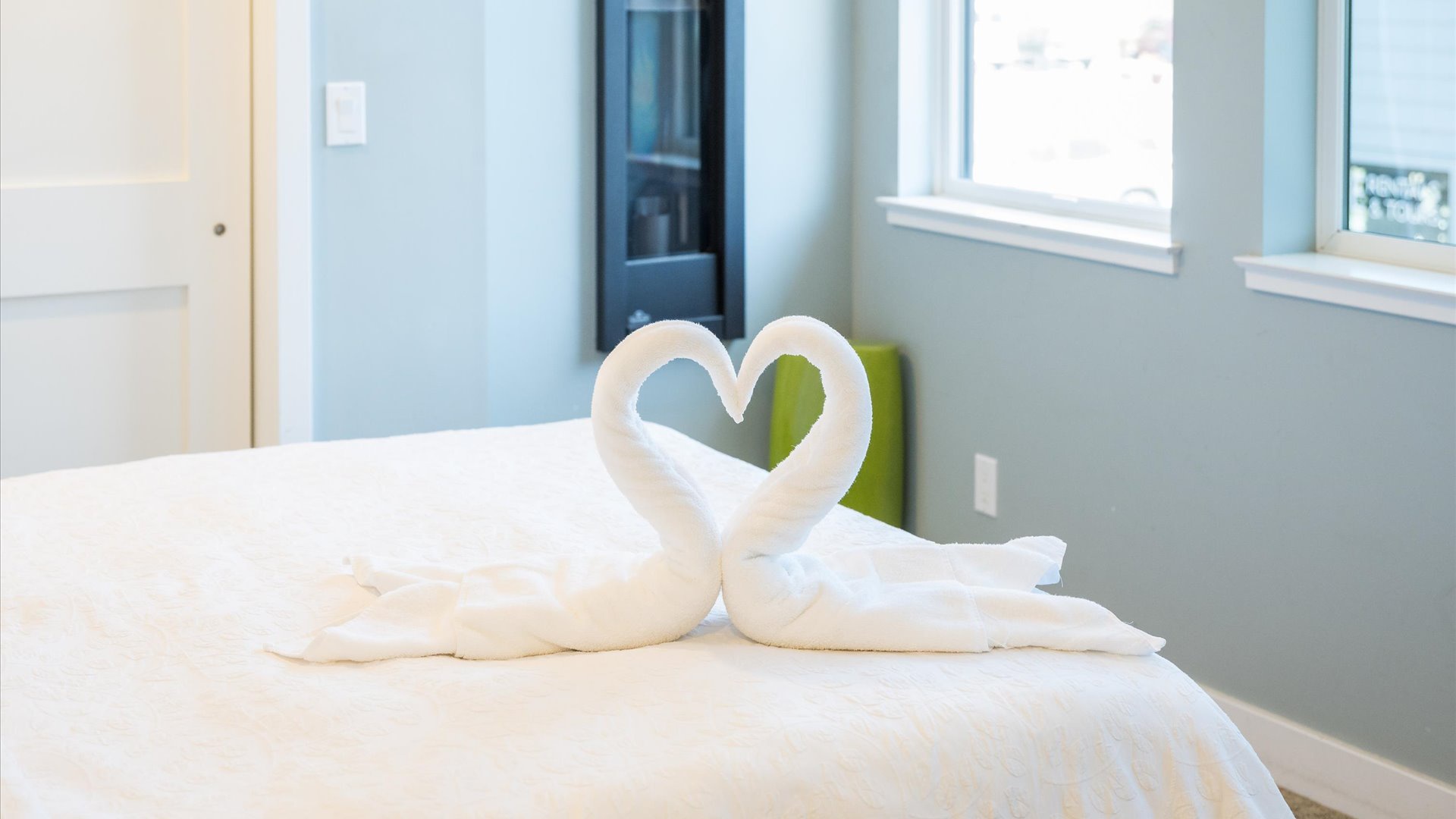 Escape to the bedroom, turn on the fireplace and relax