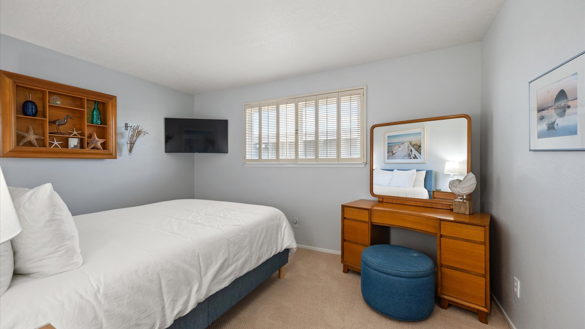 The third bedroom also offers a queen sized bed. A twin roll away bed is also available for children under 12.