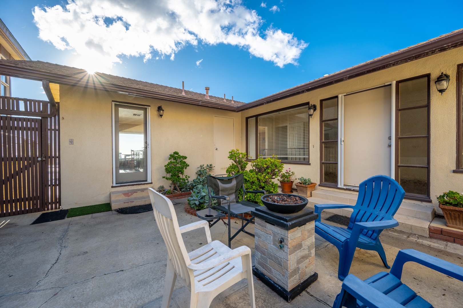 Courtyard with lounge seating, a lovely sun filled space to spend with your group