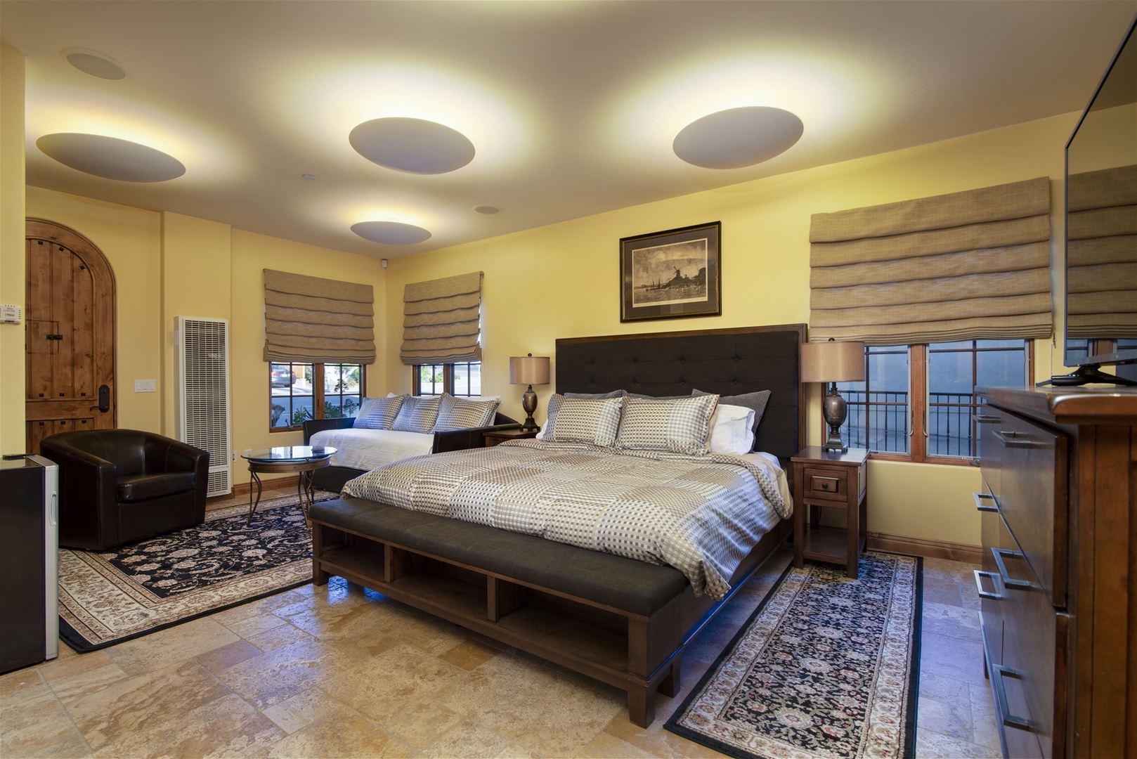 The fourth bedroom is in the downstairs converted office so it has a private entrance.