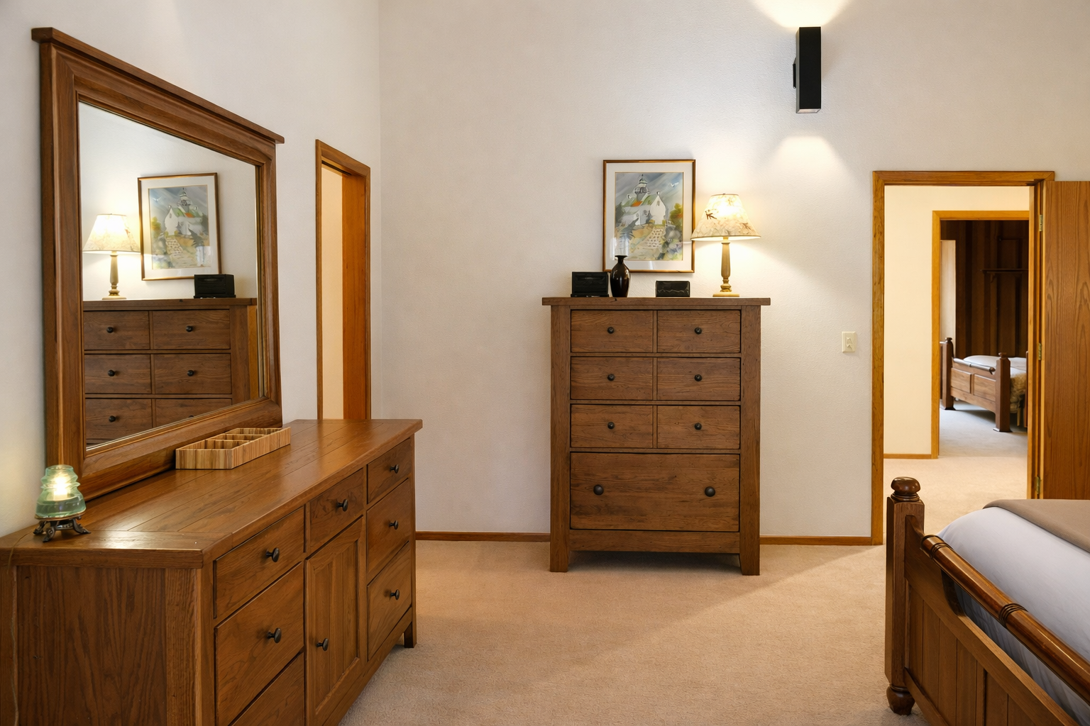 You'll love the warm wood furnishings and spacious layout of your bedroom, complete with ample storage and thoughtful touches.