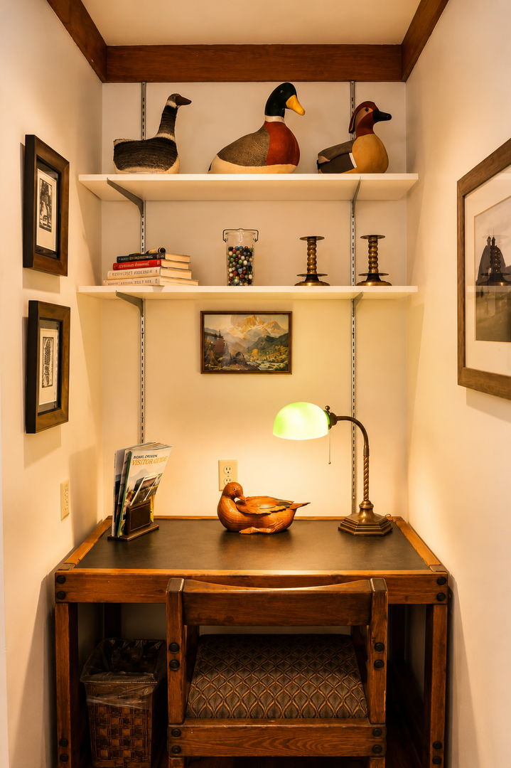 Settle into your own cozy workspace, complete with a charming desk, warm lighting, and thoughtful touches that make it easy to plan your next adventure or simply unwind.