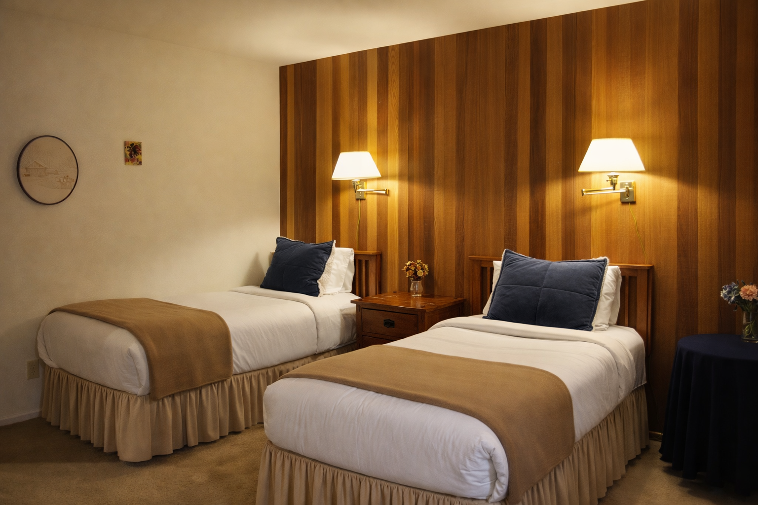 Sink into crisp linens and let the warm wood tones create your perfect sanctuary for restful nights.