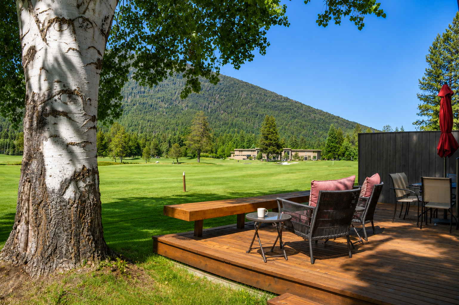This private deck frames stunning mountain and golf course views—your peaceful retreat after a day of exploration and adventure.