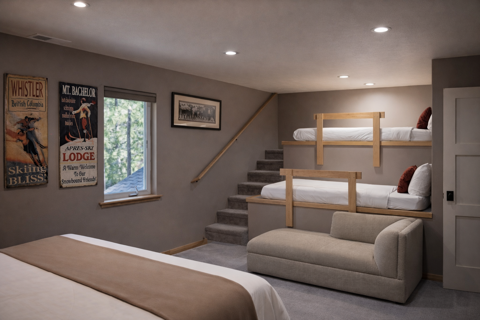 Your cozy retreat features built-in bunk beds and a comfortable sitting area, perfect for families or groups seeking mountain adventure together.