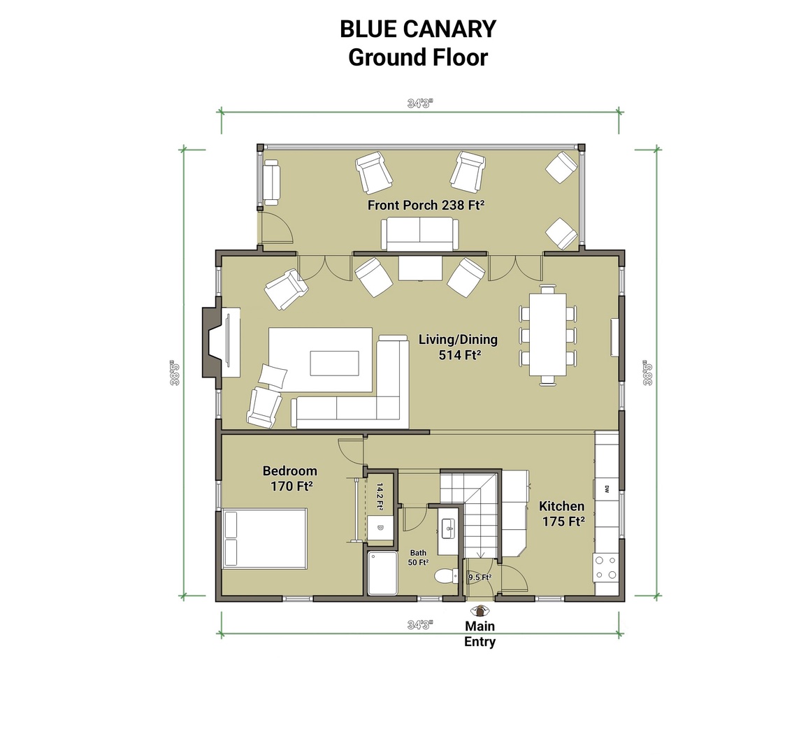 Blue Canary Cottage Ground Floor Floorplan
