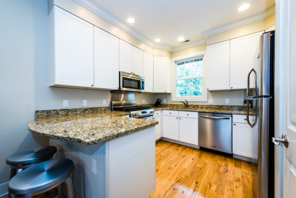 Fully stocked and updated kitchen.