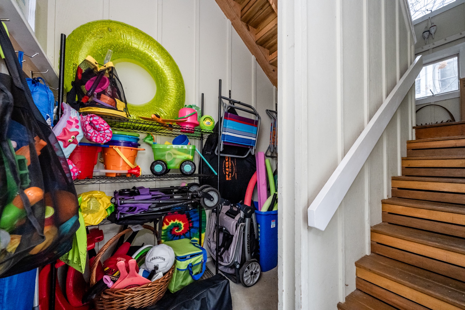 Your beach gear awaits! From pool floats to beach chairs, everything's organized for instant seaside adventures.