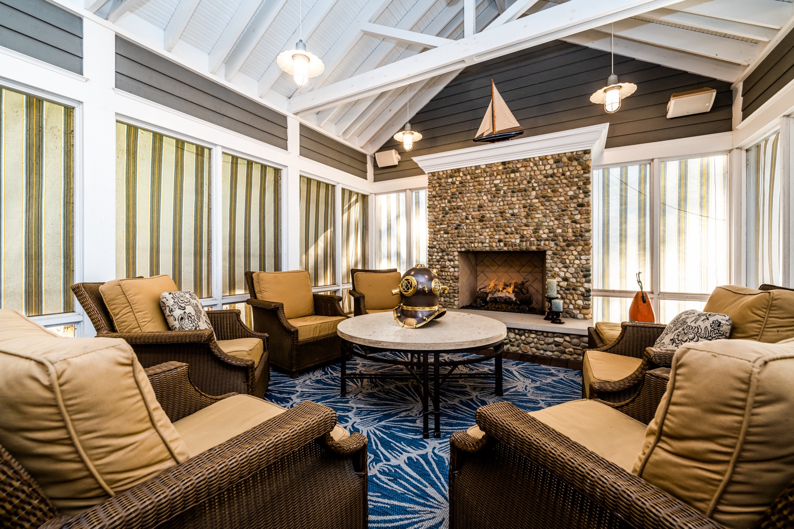 Screened-In Porch With Gas Fireplace