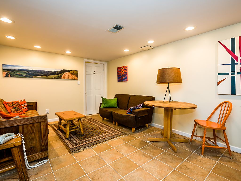 Basement seating with full bathroom