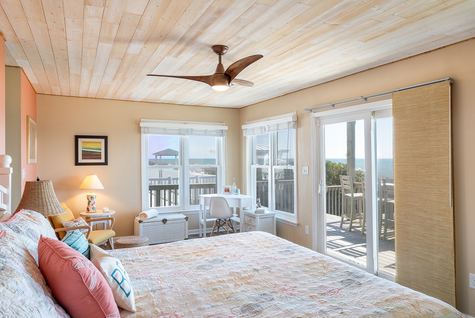 2nd Floor Primary Bedroom w/ King Bed, Ocean View & Balcony Access