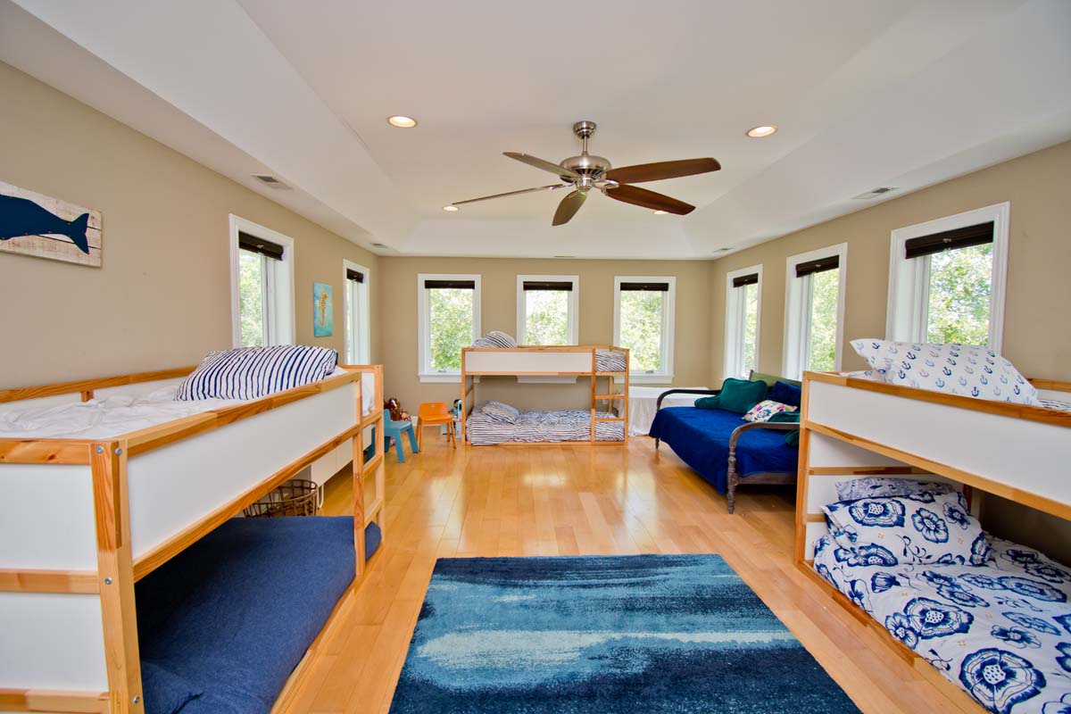 Level One Bedroom with 3 Twin Bunks (Sleeper Sofa will Replace Futon)