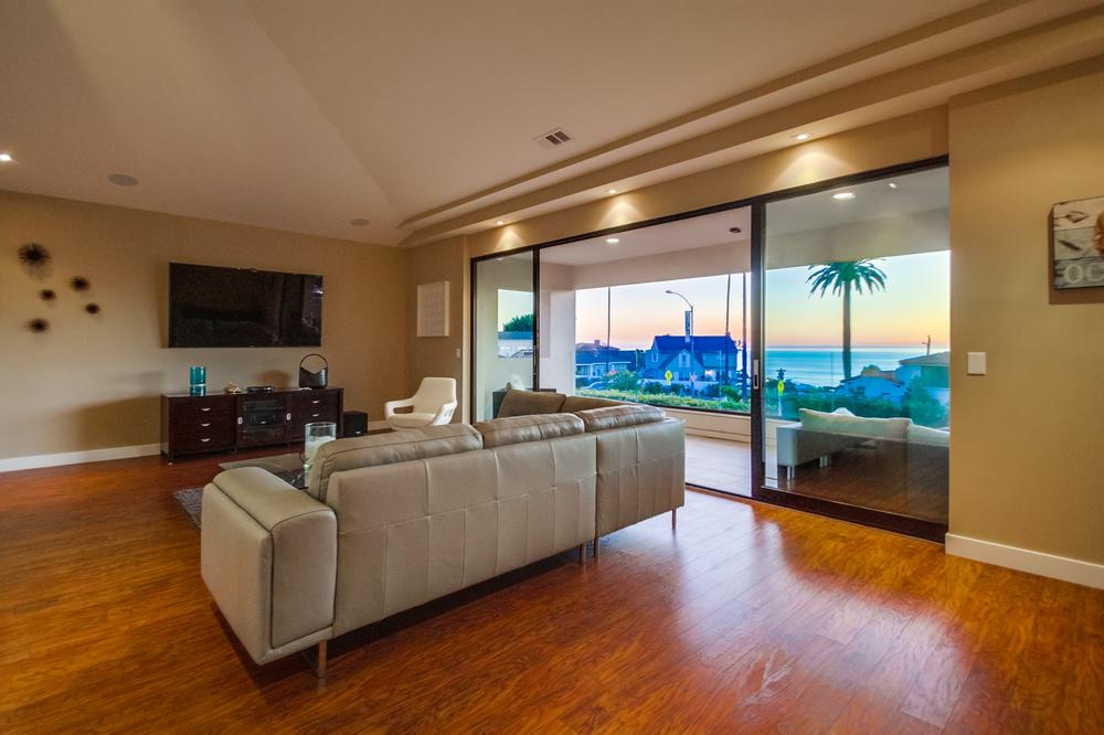 Second level family room with ocean views