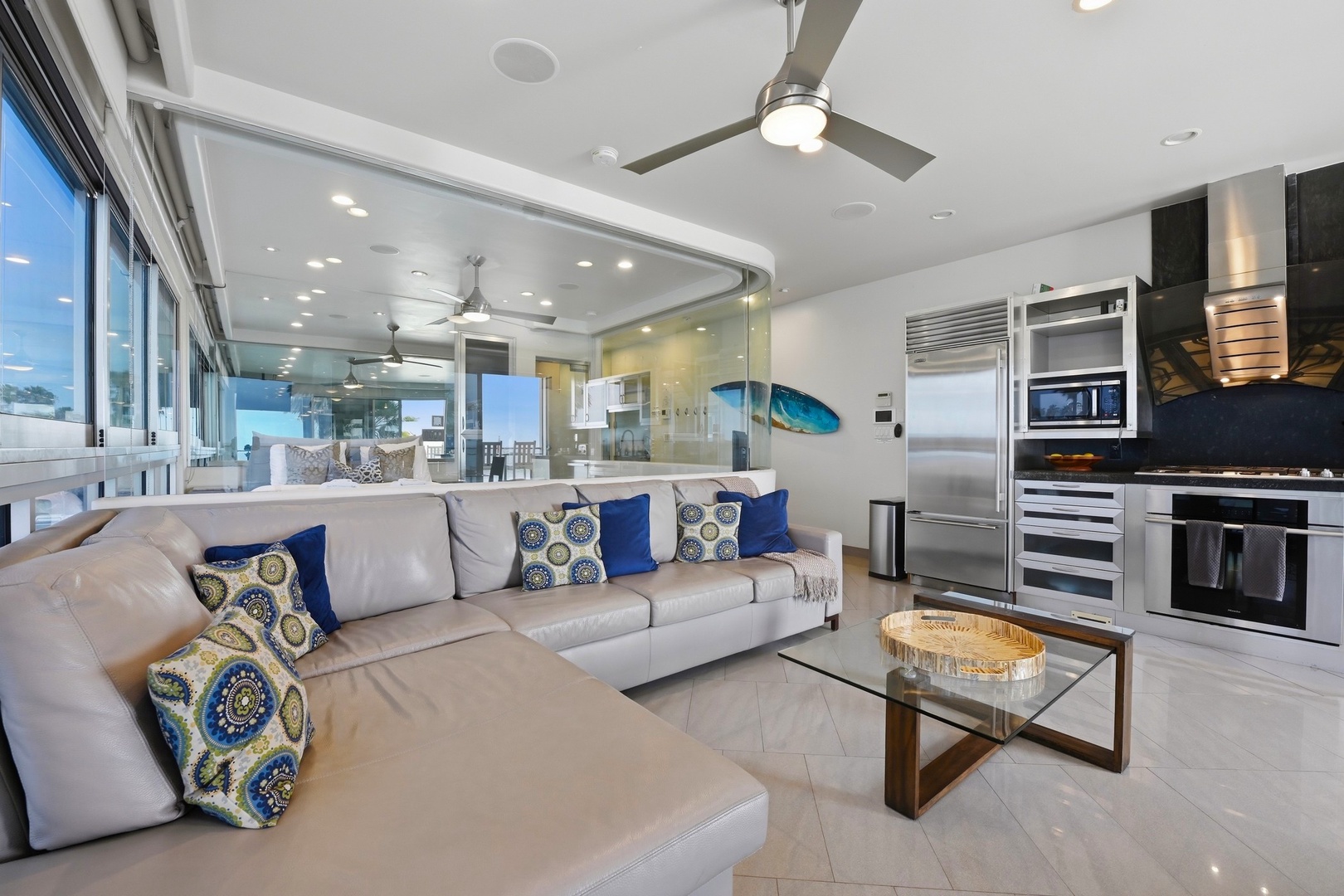 Open-concept living space .