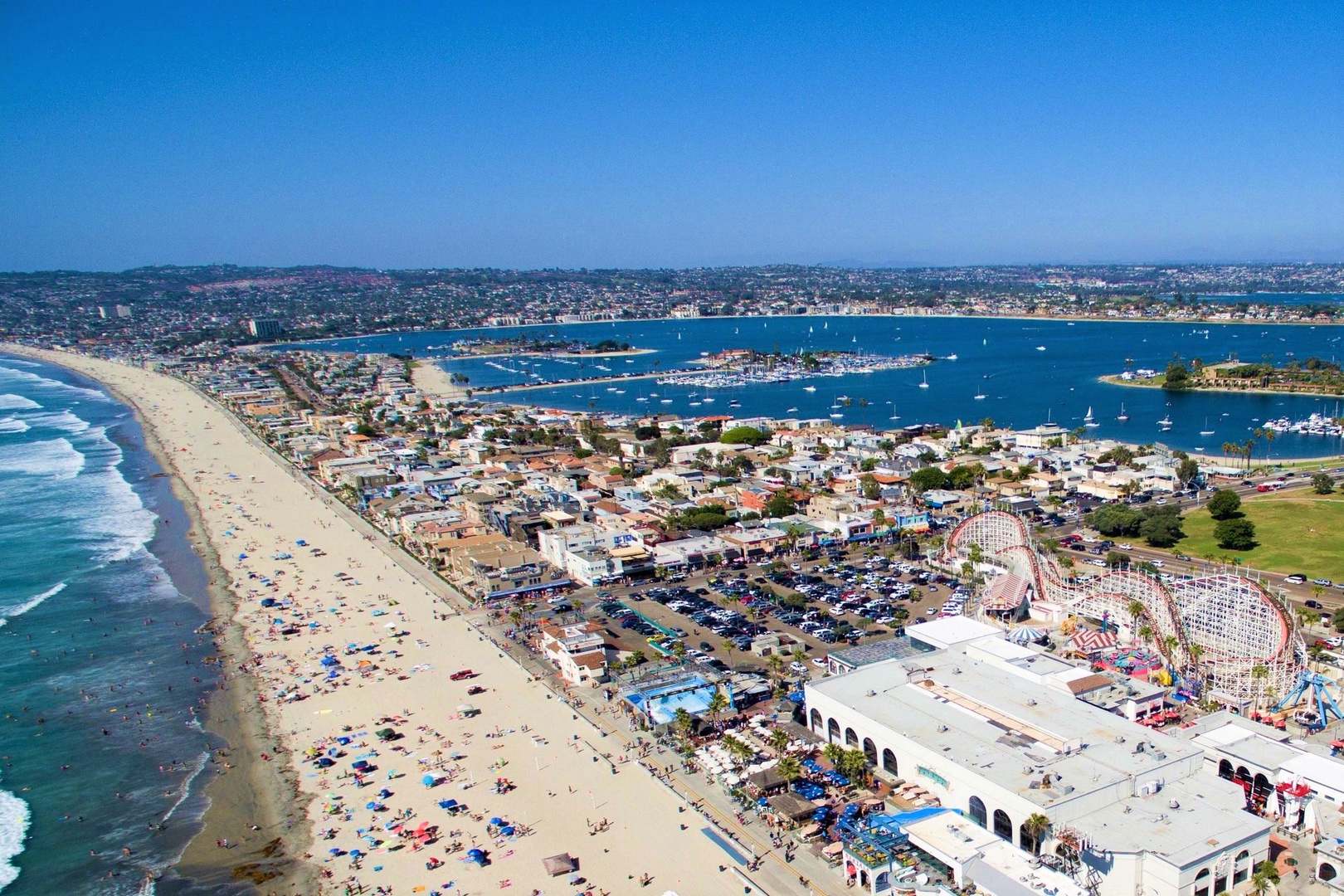 Aerial view of Mission Beach and Mission Bay