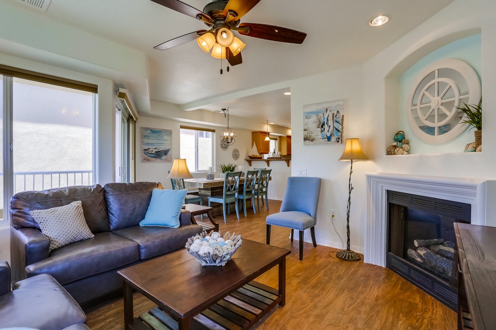 Living room with fireplace and TV