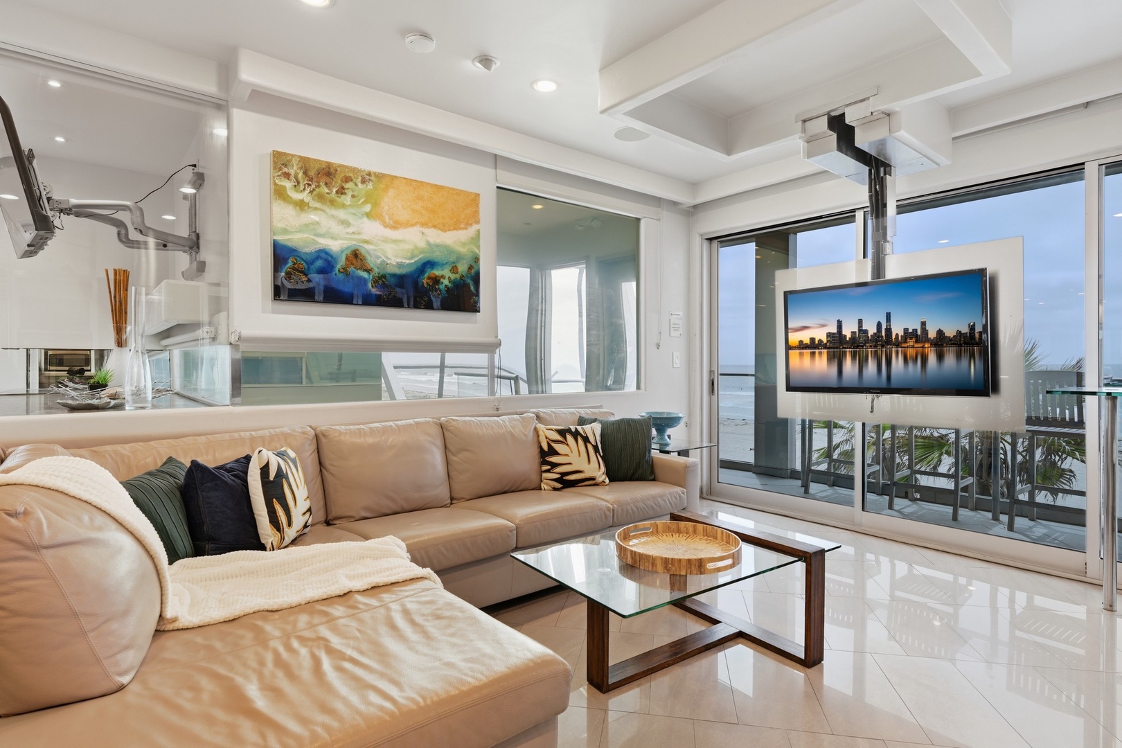 Plush sectional in the living area