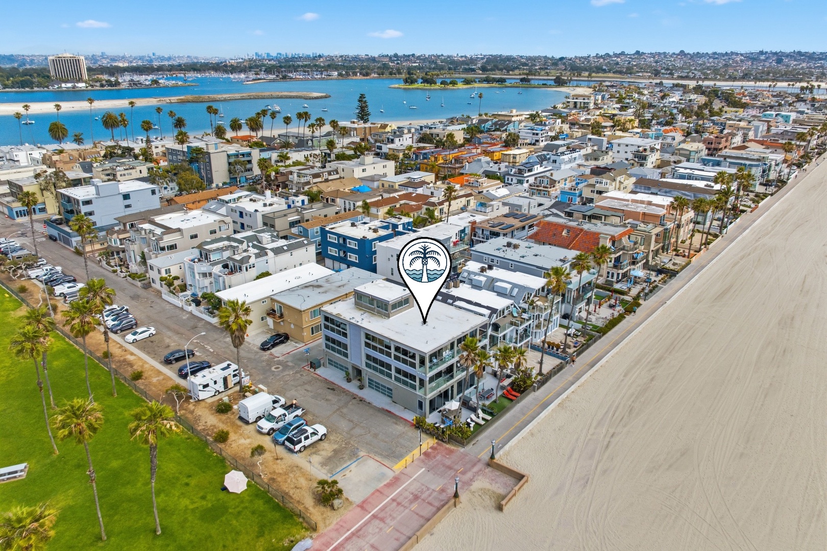 Aerial view showcasing the property's prime location