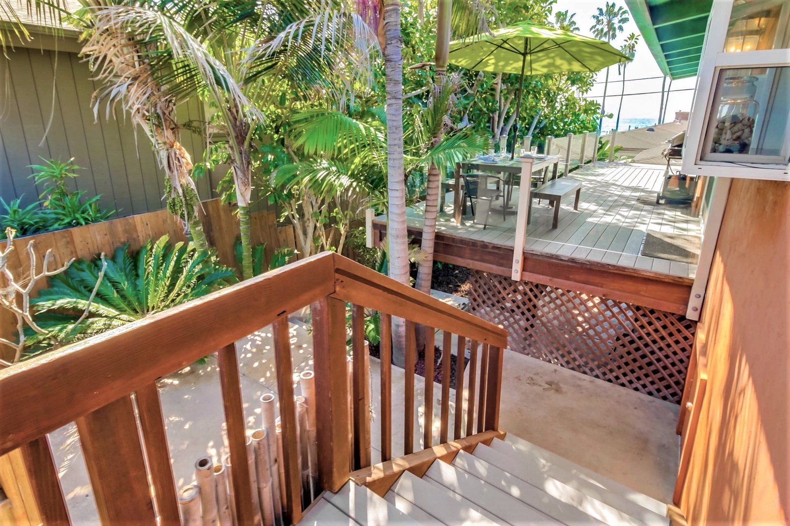 Staircase to the patio and spa