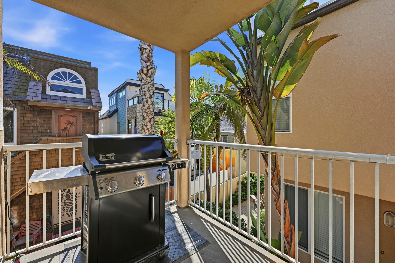 Convenient gas grill on the balcony