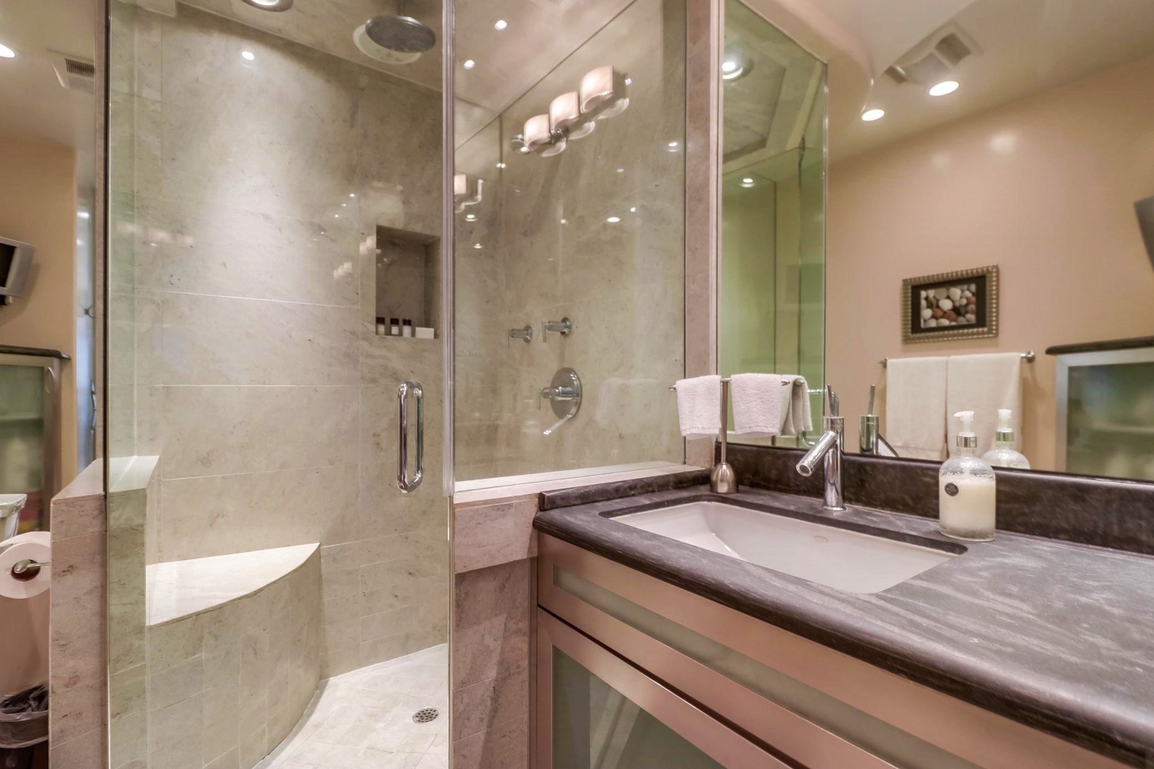 Hall bathroom with large shower