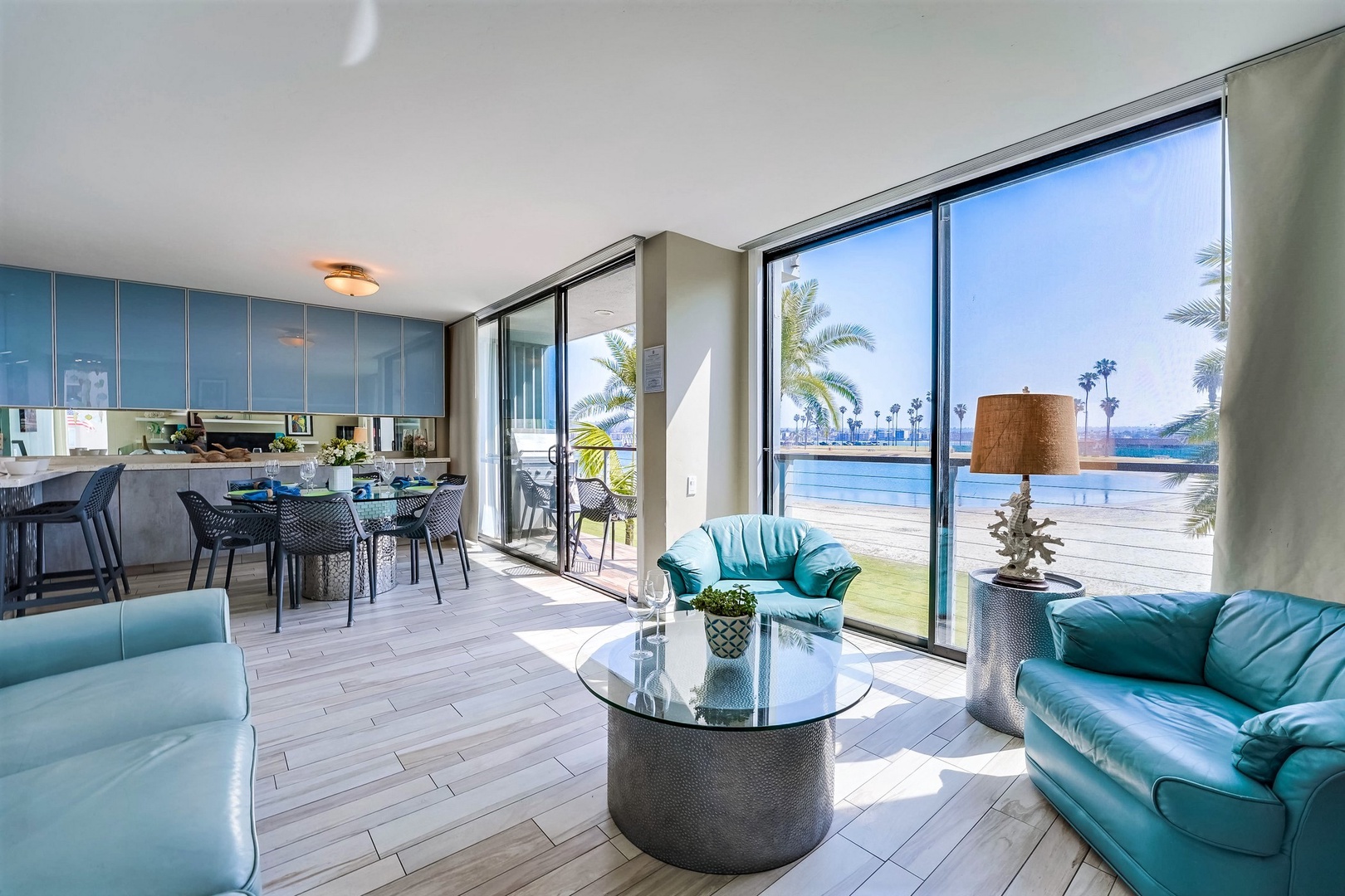 Living room with bay views