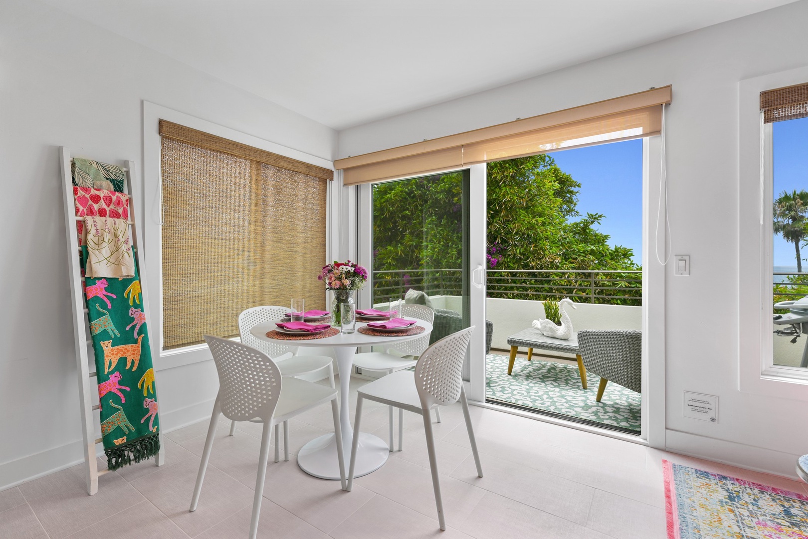Dining area with privacy shades