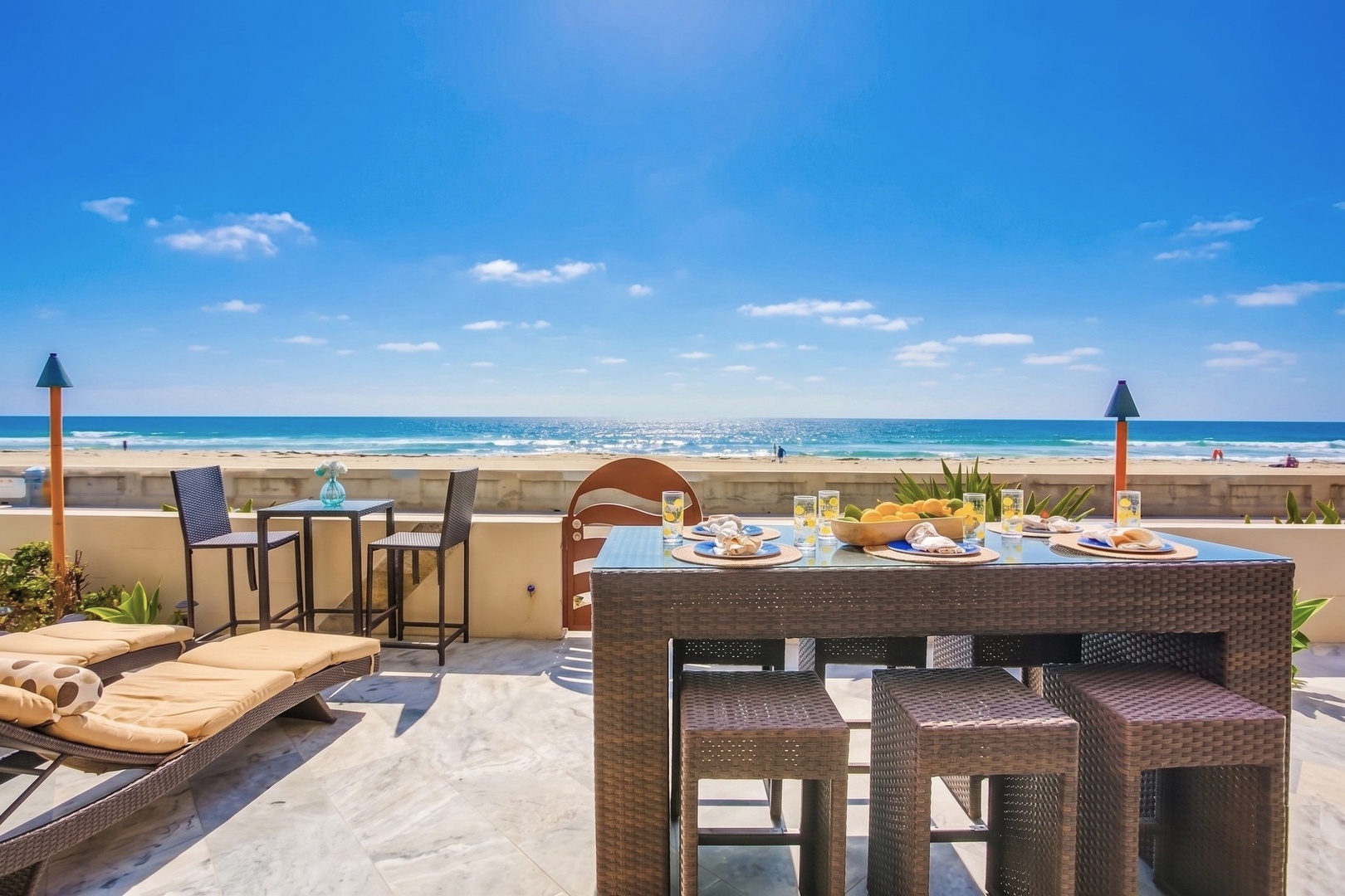 Outdoor dining on the oceanfront patio