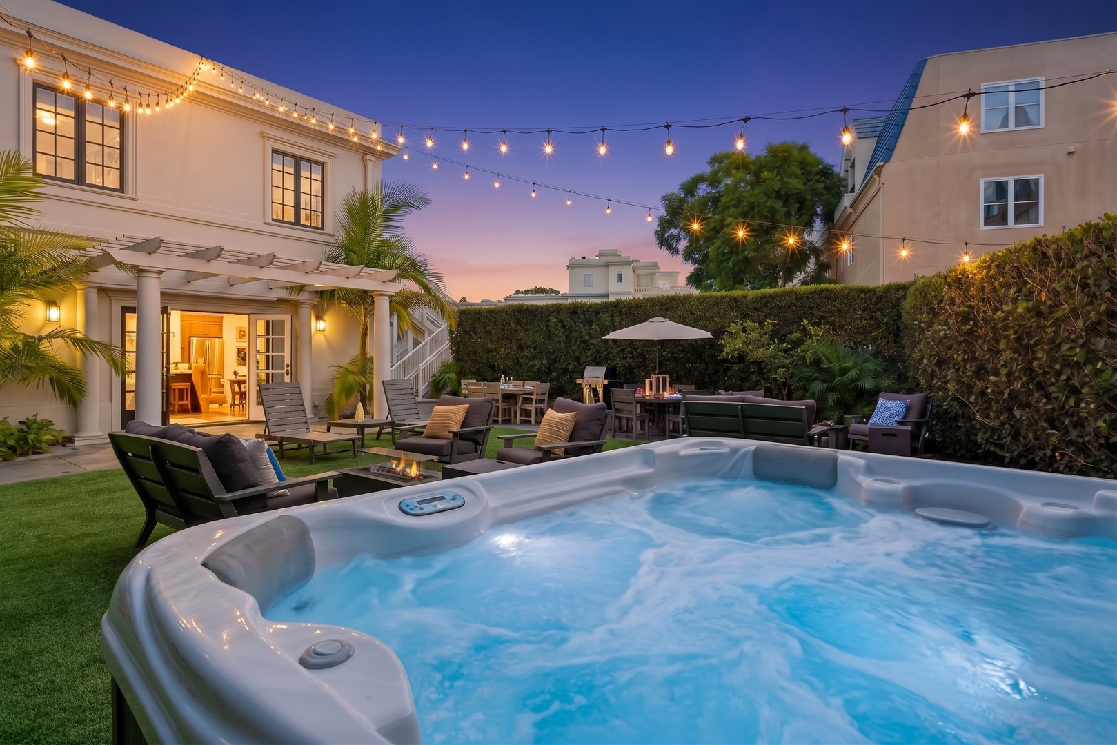 Outdoor living and a bubbling hot tub