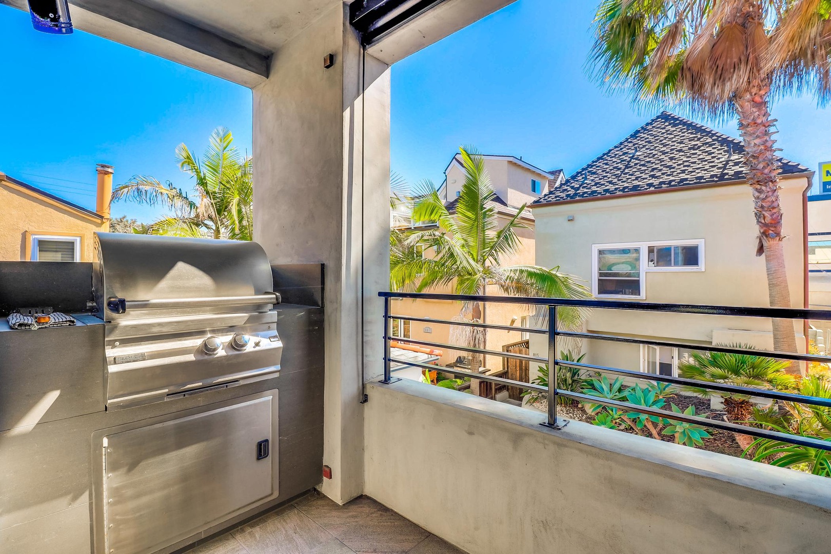 A built-in stainless steel BBQ