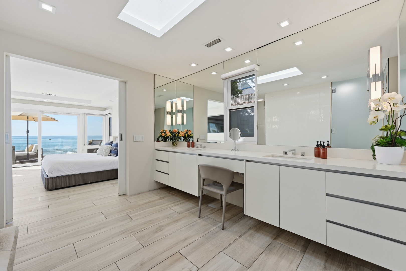 Dual sink vanity with ocean views