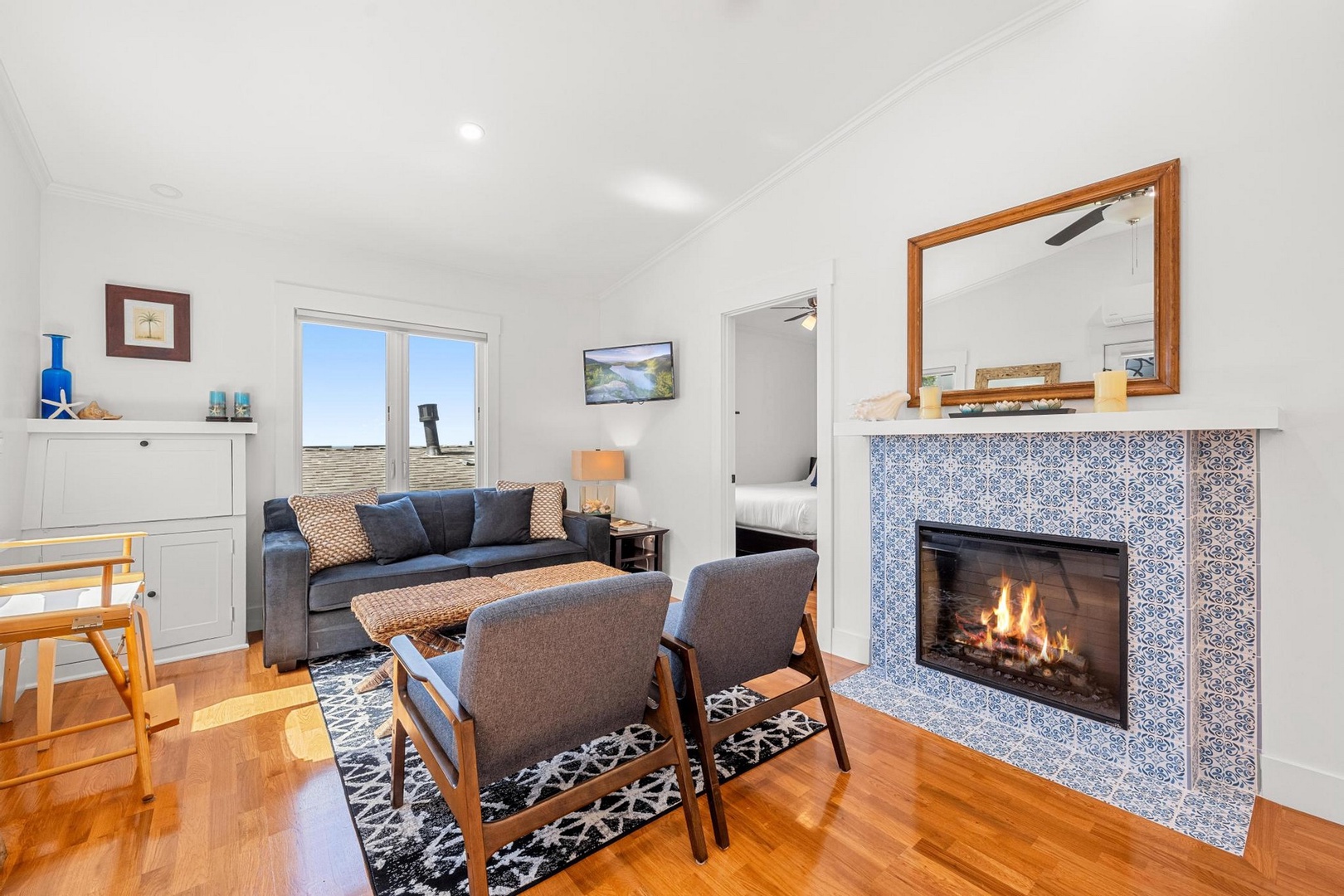 Cozy up next to the gas fireplace