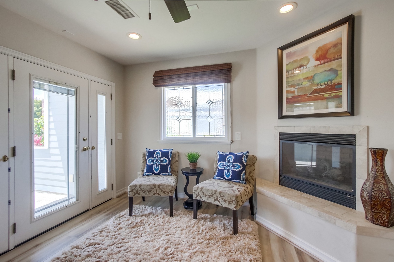 Bedroom 1 with fireplace and sitting area