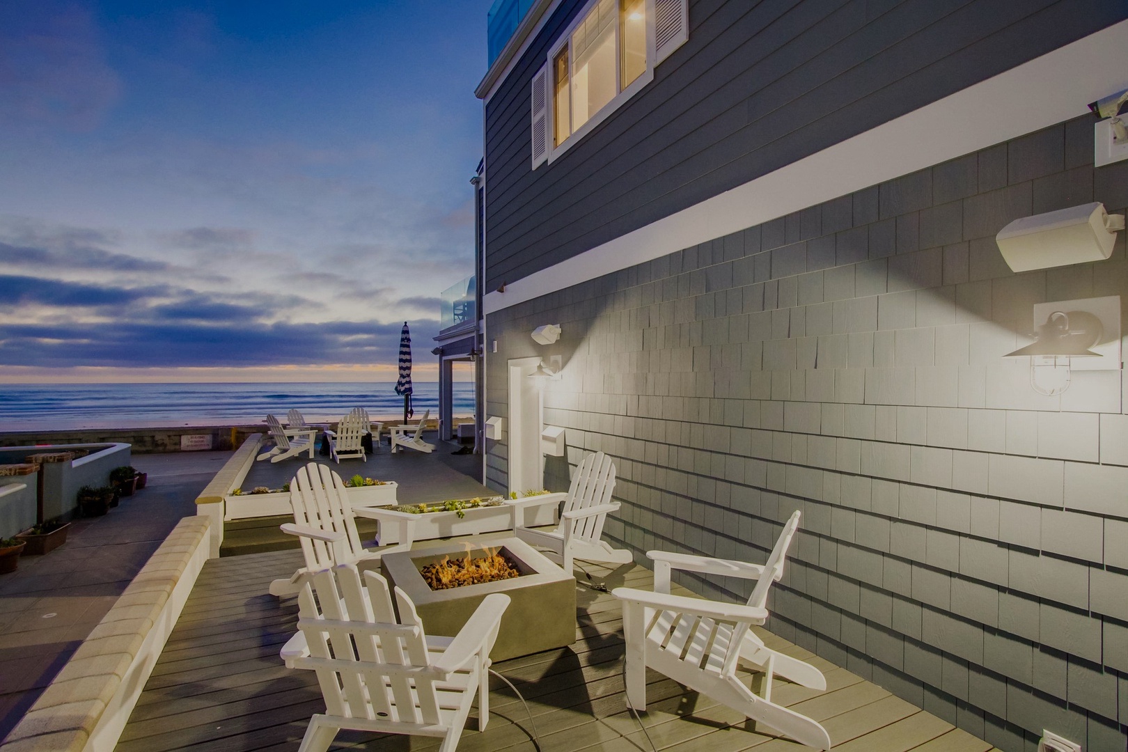 Beach level firepit on the south side