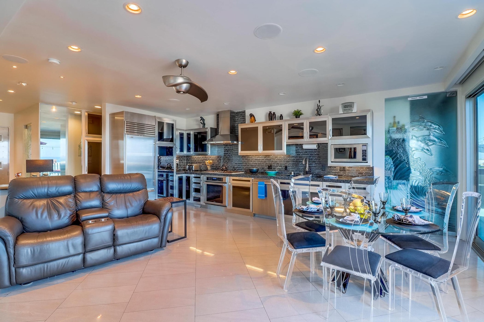 View towards dining and kitchen