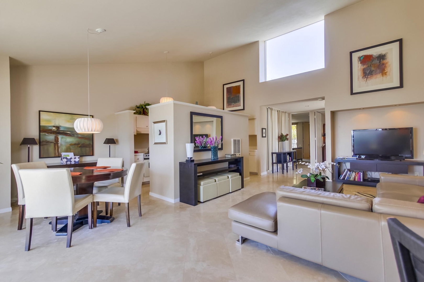 Living area opens up to dining area