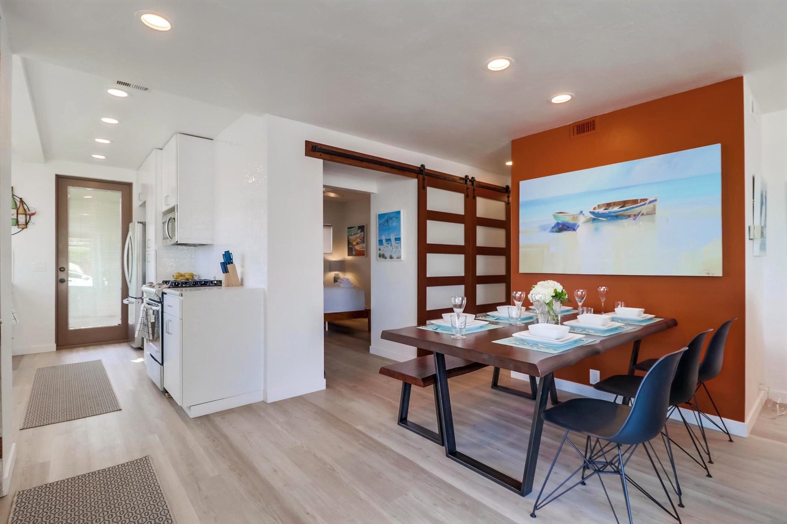 Dining area leading to bedroom